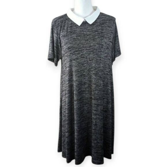 GRAY WHITE COLLAR MAXI DRESS SZ.M/L EUC SHORT SLEEVE - Picture 1 of 4